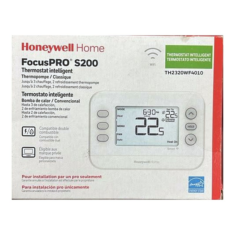 honeywell-focuspro-s200-th2320wf4010 Honeywell Home FocusPRO S200 Smart Wi-Fi Thermostat, 3H/2C Heat Pump or 2H/2C Conventional (TH2320WF4010) - Image 1